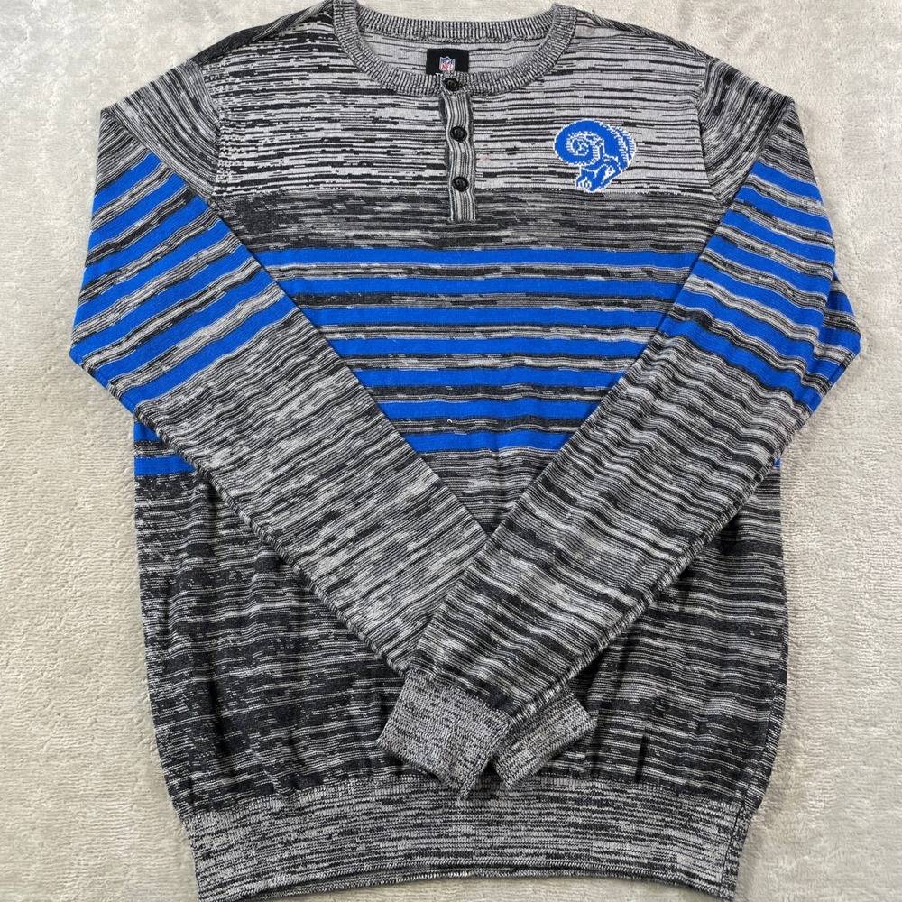 Los Angeles Rams Henley Sweater Mens Large Gray Striped NFL Team Apparel Cotton